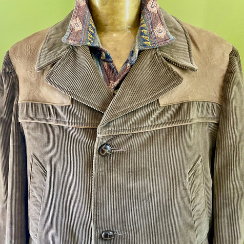 1970's Vintage Men's Woolrich Corduroy Leather Blazer Brown Sz XL - OOAK - Phoenix Menswear