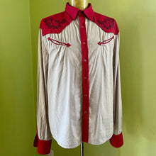 Load image into Gallery viewer, 1970&#39;s Vintage Red Grey Floral Western L/S Shirt Sz XXL - OOAK - Phoenix Menswear