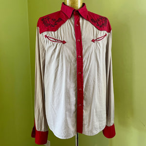 1970's Vintage Red Grey Floral Western L/S Shirt Sz XXL - OOAK - Phoenix Menswear