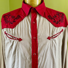 Load image into Gallery viewer, 1970&#39;s Vintage Red Grey Floral Western L/S Shirt Sz XXL - OOAK - Phoenix Menswear