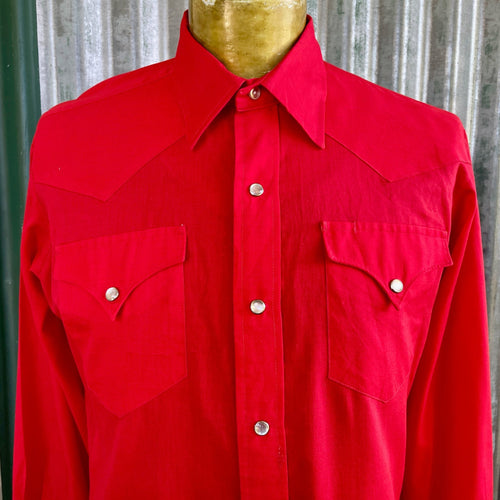 1970's Vintage Red Western L/S Shirt Snaps Sz M - OOAK - Phoenix Menswear
