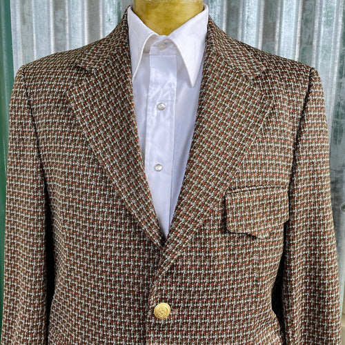 1970's Vintage Sears Men's Brown Blazer Geometric Knit Sz L - OOAK - Phoenix Menswear