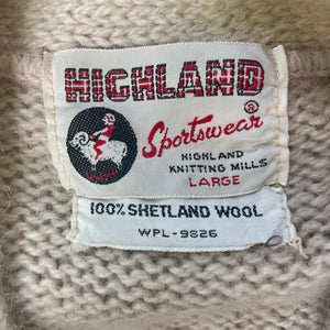 1970's Vintage Shetland Wool Knit Cream Cardigan Leather Pocket Trim Elbow Patches Buttons Sz L - OOAK - Phoenix Menswear