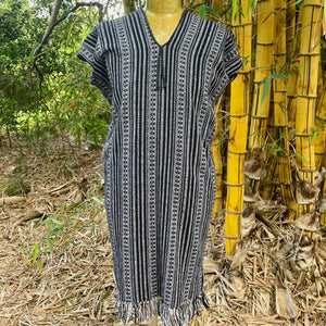 1970's Vintage Unisex Woven Handmade Black White Striped Guatemalan Pullover Poncho Top Sz S - OOAK - Phoenix Menswear