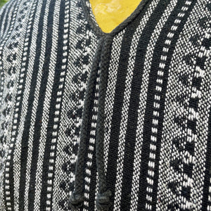 1970's Vintage Unisex Woven Handmade Black White Striped Guatemalan Pullover Poncho Top Sz S - OOAK - Phoenix Menswear