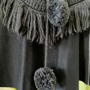 1970's Vintage Women's Black Brown Cream Knit Cape Poncho One Size - OOAK - Phoenix Menswear