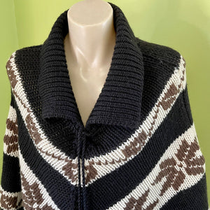 1970's Vintage Women's Black Brown Cream Knit Cape Poncho One Size - OOAK - Phoenix Menswear