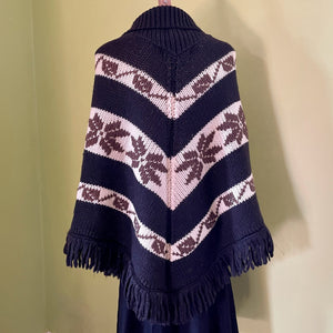 1970's Vintage Women's Black Brown Cream Knit Cape Poncho One Size - OOAK - Phoenix Menswear