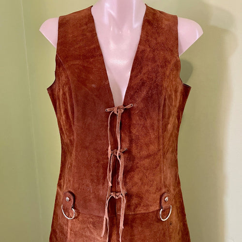 1970's Vintage Women's Long Suede Vest Tan Sz XS - OOAK - Phoenix Menswear