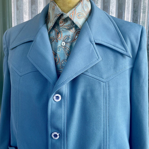 1970's Western Jacket Vintage Blue Retro Long Sleeve Pockets Sz XXL - OOAK - Phoenix Menswear