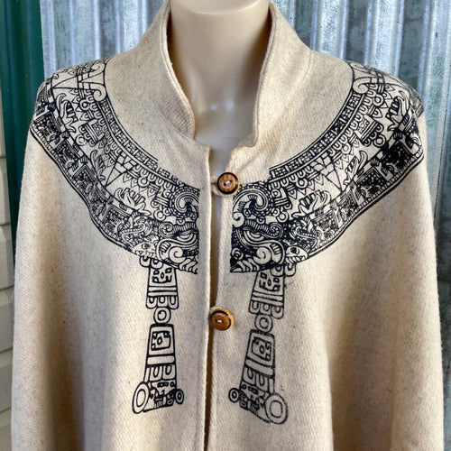 1970's Wool Vintage Poncho Ethnic Print Fringe One Size - OOAK - Phoenix Menswear