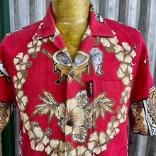 Load image into Gallery viewer, 1980&#39;s Hawaiian Bark Cloth S/S Shirt Red Beige White Floral Design Sz S - OOAK - Phoenix Menswear