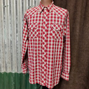 1980's Levi's Western Shirt Red White Check Cotton L/S Sz L - OOAK - Phoenix Menswear