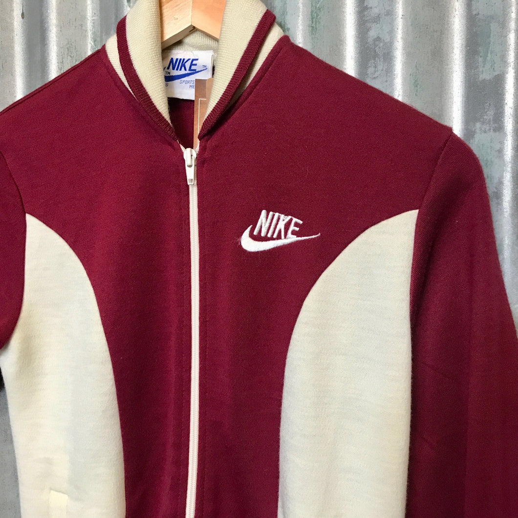 1980's Nike Vintage Burgundy & White Track Top Jacket Sz XS - OOAK