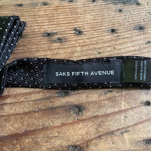 1980's Saks Fifth Avenue Vintage Silk Black White Polka Dot Bow Tie Hanky Pocket Square Set Boxed - OOAK - Phoenix Menswear