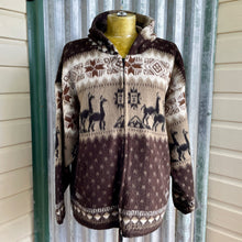 Load image into Gallery viewer, 1980&#39;s Vintage Alpaca Wool Aztec Knit Cardigan Zip Hoodie Brown Beige Black Sz L - OOAK - Phoenix Menswear