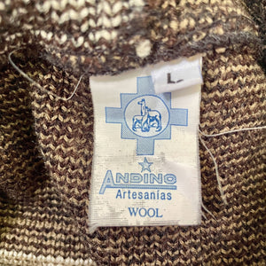 1980's Vintage Alpaca Wool Aztec Knit Cardigan Zip Hoodie Brown Beige Black Sz L - OOAK - Phoenix Menswear