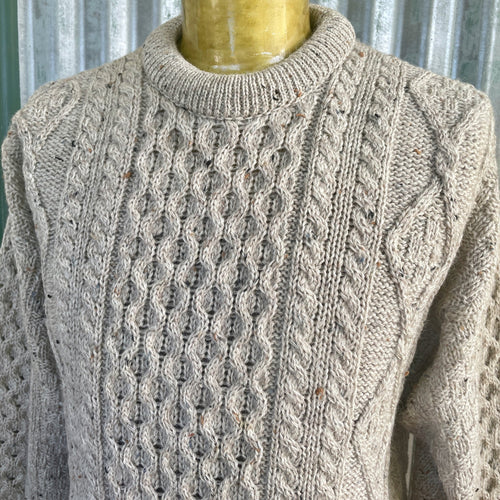 1980's Vintage Aran Wool Jumper Pullover Cream Ireland Sz L - OOAK - Phoenix Menswear