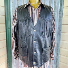 Load image into Gallery viewer, 1980s Vintage Black Leather Biker Vest Fringe Snaps Sz XXL - OOAK - Phoenix Menswear