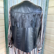 Load image into Gallery viewer, 1980s Vintage Black Leather Biker Vest Fringe Snaps Sz XXL - OOAK - Phoenix Menswear