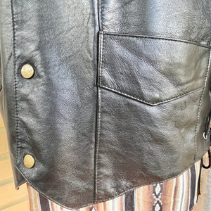 1980s Vintage Black Leather Biker Vest Fringe Snaps Sz XXL - OOAK - Phoenix Menswear