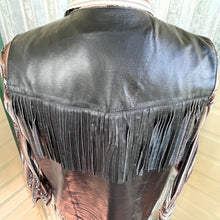 Load image into Gallery viewer, 1980s Vintage Black Leather Biker Vest Fringe Snaps Sz XXL - OOAK - Phoenix Menswear