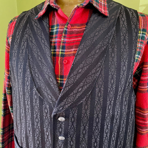 1980's Vintage Black Vest with Lapel Sz L - OOAK - Phoenix Menswear