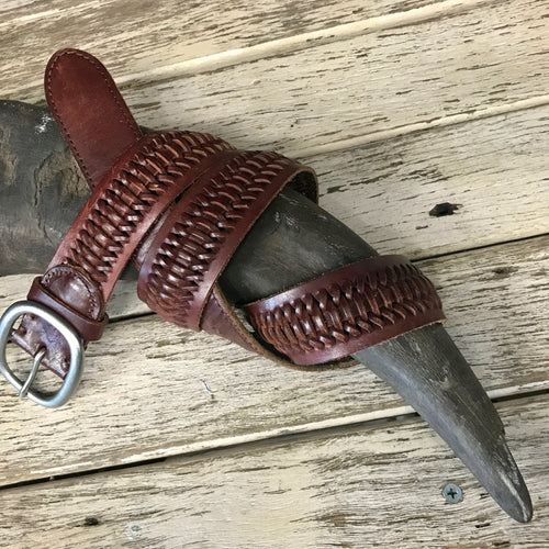 1980's Vintage Brown Handmade Leather Belt Plaited Sz M - OOAK - Phoenix Menswear