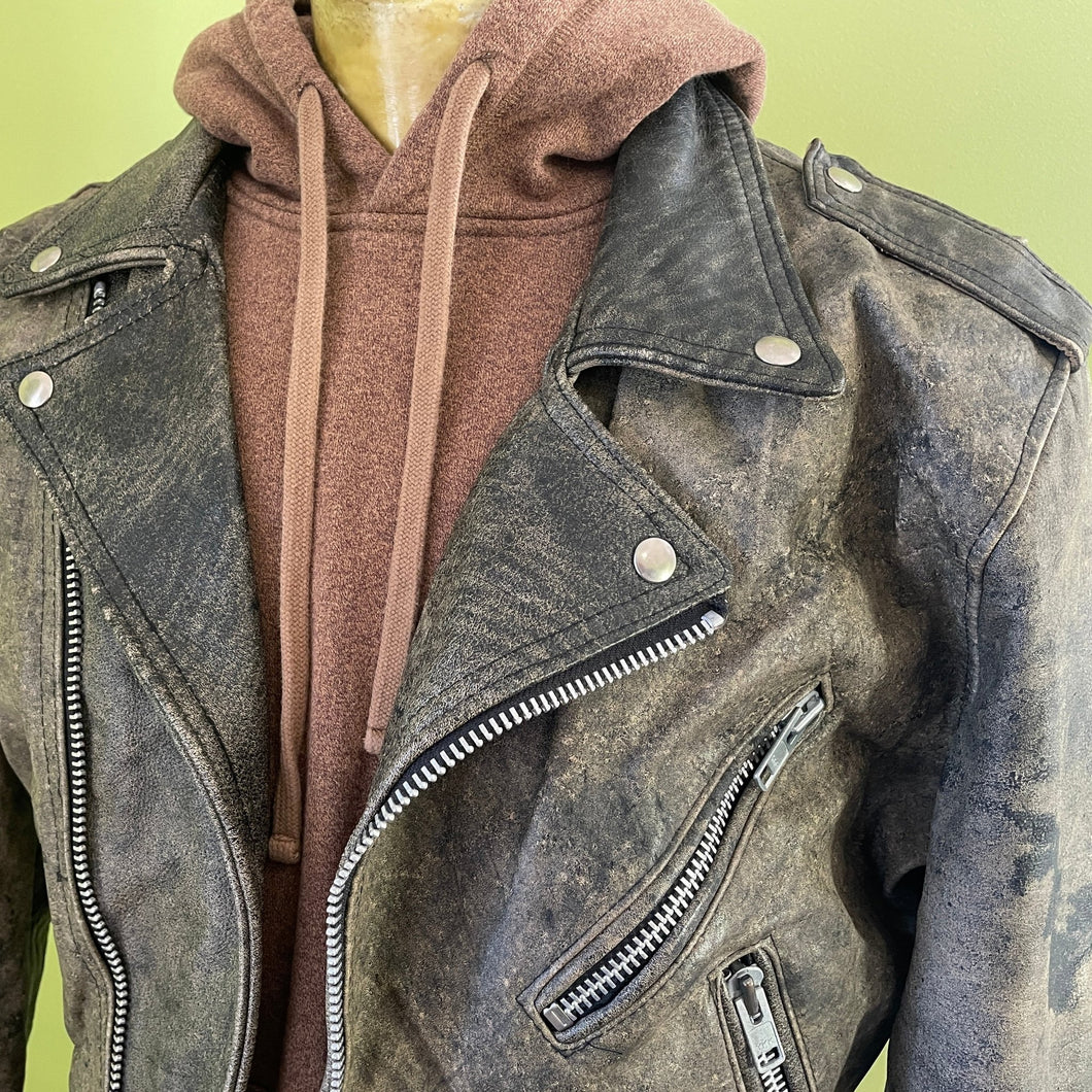 1980's Vintage Brown Heavy Biker Aviator Leather Jacket Sz L - OOAK - Phoenix Menswear