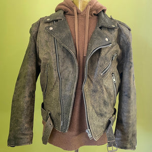 1980's Vintage Brown Heavy Biker Aviator Leather Jacket Sz L - OOAK - Phoenix Menswear