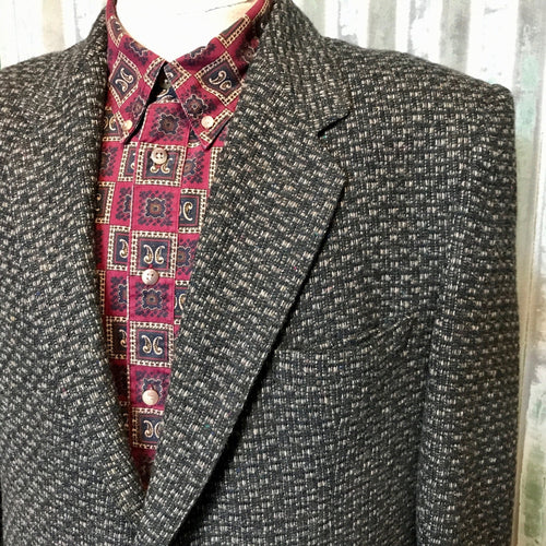 1980's Vintage Charcoal Woven Wool Blend Blazer Sz L - OOAK - Phoenix Menswear