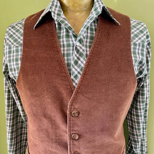 1980's Vintage Corduroy Vest Brown Lined Pockets Sz Ssm - OOAK - Phoenix Menswear