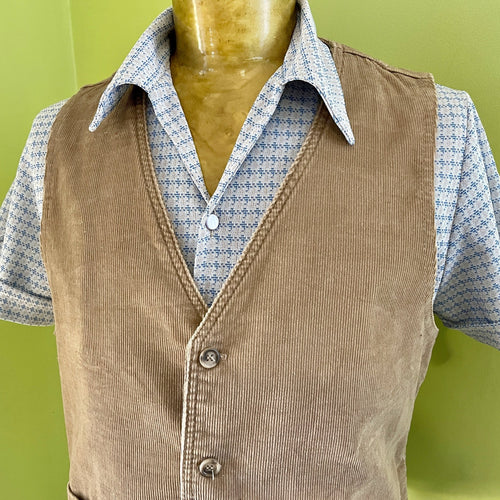 1980's Vintage Corduroy Vest Camel Lined Pockets Sz XL - OOAK - Phoenix Menswear