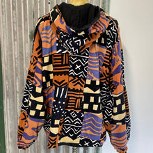 Load image into Gallery viewer, 1980&#39;s Vintage Cotton Hoodie Bomber Jacket African Print Orange Purple Sz L - OOAK - Phoenix Menswear