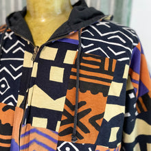 Load image into Gallery viewer, 1980&#39;s Vintage Cotton Hoodie Bomber Jacket African Print Orange Purple Sz L - OOAK - Phoenix Menswear