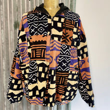 Load image into Gallery viewer, 1980&#39;s Vintage Cotton Hoodie Bomber Jacket African Print Orange Purple Sz L - OOAK - Phoenix Menswear