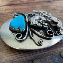 Load image into Gallery viewer, 1980&#39;s Vintage Cowboy Western Belt Buckle Silver Turquoise Horse - OOAK - Phoenix Menswear
