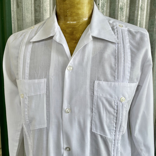 1980's Vintage Crisp White Mexican Cotton L/S Shirt Sz M - OOAK - Phoenix Menswear