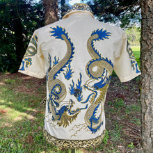 Load image into Gallery viewer, 1980&#39;s Vintage Dragon Print Blue Yellow Oriental S/S Shirt Sz S - OOAK - Phoenix Menswear