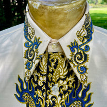 Load image into Gallery viewer, 1980&#39;s Vintage Dragon Print Blue Yellow Oriental S/S Shirt Sz S - OOAK - Phoenix Menswear