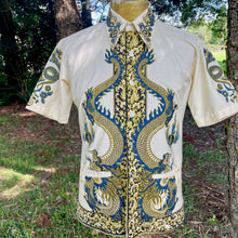 Load image into Gallery viewer, 1980&#39;s Vintage Dragon Print Blue Yellow Oriental S/S Shirt Sz S - OOAK - Phoenix Menswear