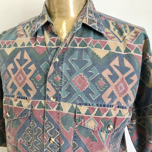 1980's Vintage Geometric Design S/S Shirt Sz M - OOAK - Phoenix Menswear
