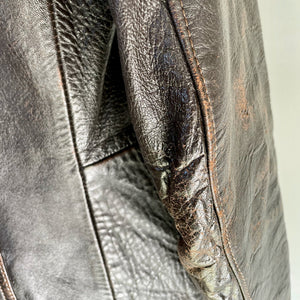 1980's Vintage Golden Bear Dark Brown Heavy Leather Jacket Made in California Sz S - OOAK - Phoenix Menswear
