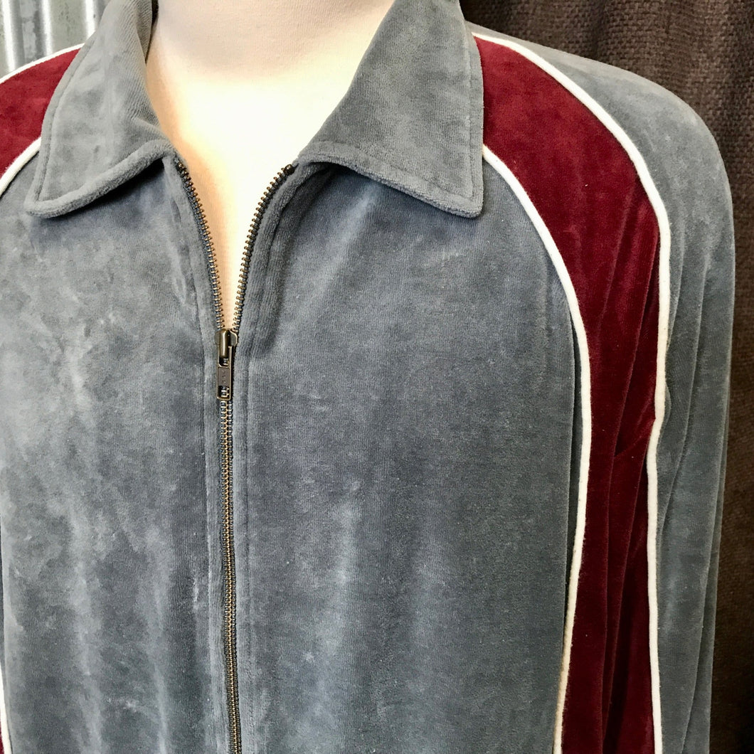 1980's Vintage Grey & Burgundy Cotton Velvet Track Top Sz XL - OOAK - Phoenix Menswear