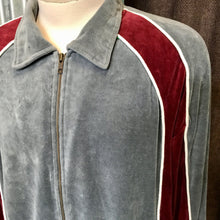 Load image into Gallery viewer, 1980&#39;s Vintage Grey &amp; Burgundy Cotton Velvet Track Top Sz XL - OOAK - Phoenix Menswear