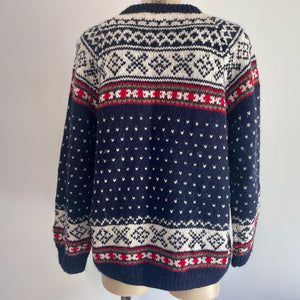 1980's Vintage Hand Knit Wool Jumper Red White Blue Sz M - OOAK - Phoenix Menswear