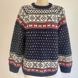 1980's Vintage Hand Knit Wool Jumper Red White Blue Sz M - OOAK - Phoenix Menswear