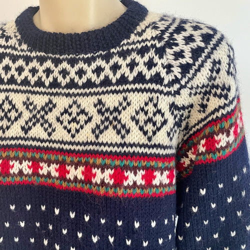 1980's Vintage Hand Knit Wool Jumper Red White Blue Sz M - OOAK - Phoenix Menswear