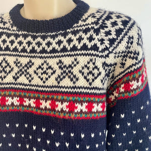 1980's Vintage Hand Knit Wool Jumper Red White Blue Sz M - OOAK - Phoenix Menswear