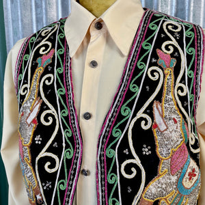 1980's Vintage Handmade Indian Elephant Vest Embroidered Sequined Sz M -OOAK - Phoenix Menswear